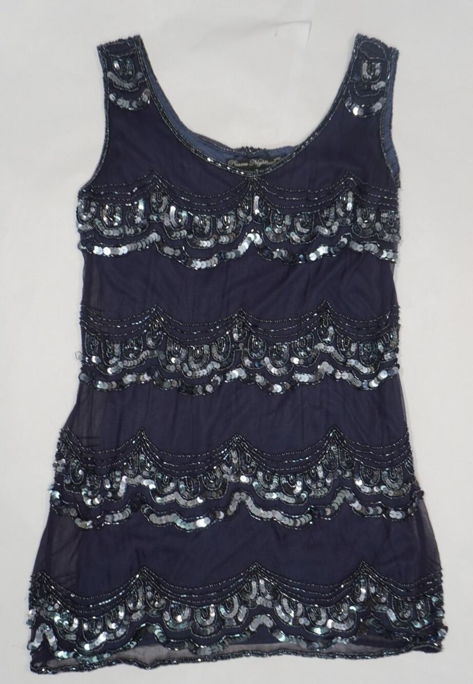 Adrianna Nights Navy Beaded Sequin Embellished Mini Shift Dress 6